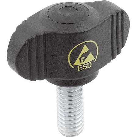 Kipp Mini wing grip, antistatic plastic, M6 x 15 mm external thread, steel K0274.1100624X15